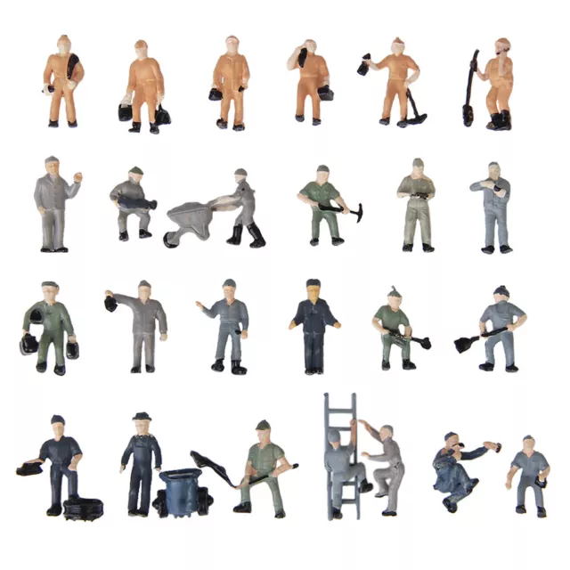 25pcs Mixed Railway Worker Action Figures with Construction Tools HO Scale 1:87