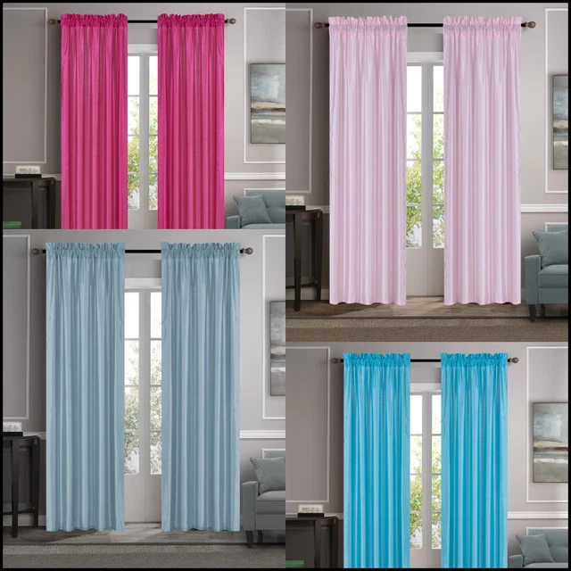 2Pc Set Versatile Faux Silk Window Curtain Treatment Rod Pocket Panels (Mr2)