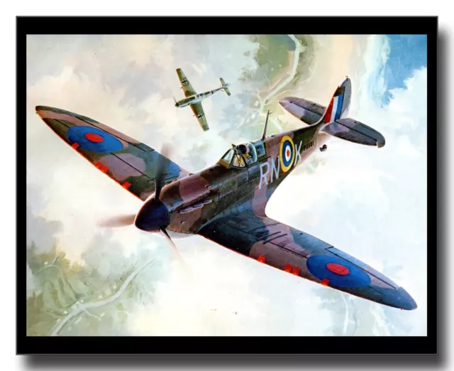 RAF Battle of Britain Spitfire dog fight framed picture Keith Ferris free p&p UK