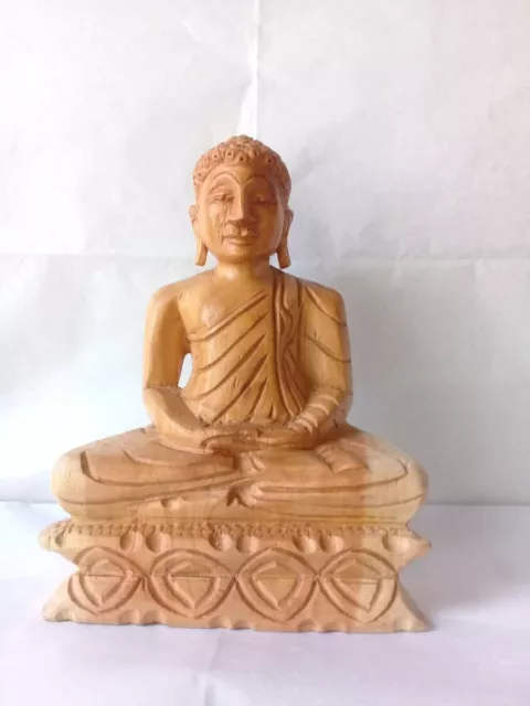 Buddha statuemeditating  sitting wooden carved Sri Lankan sculpture figurine art