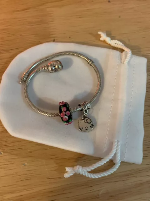Pink Hello Kitty Princess European Charm Bracelet With Red Heart Crown Charm
