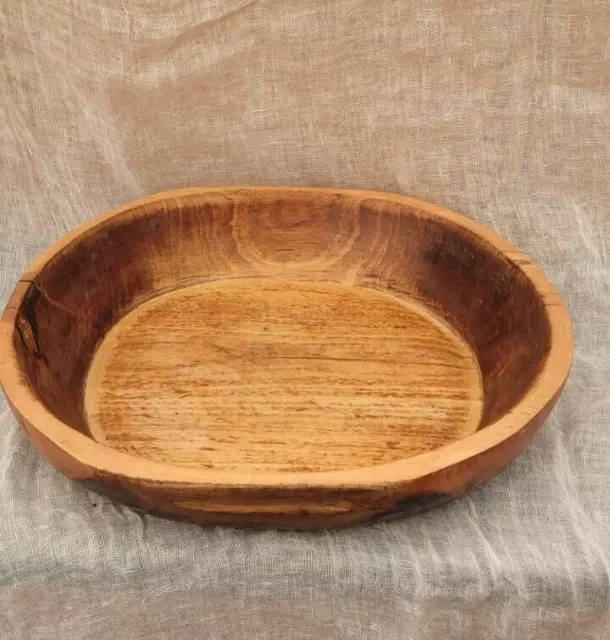 Vintage large Hand Carved chunky Wood Dough Bowl 39cm x 39cm x 8