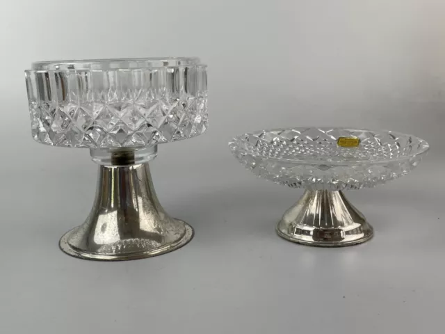 Pair of Vintage West German Lead Crystal Bowls With Silver Plate Pedestals