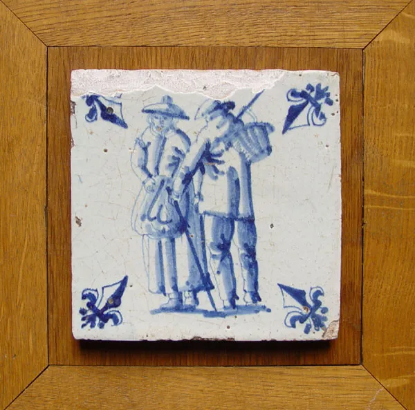 Rare Dutch Delft Tile Talking People Circa 1625