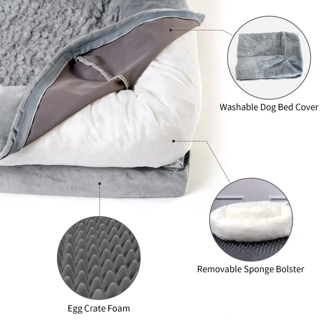 Super Soft Gray Warm Medium Dog Bed Orthopedic Memory Foam Pet Dog Bolster Sofa 4