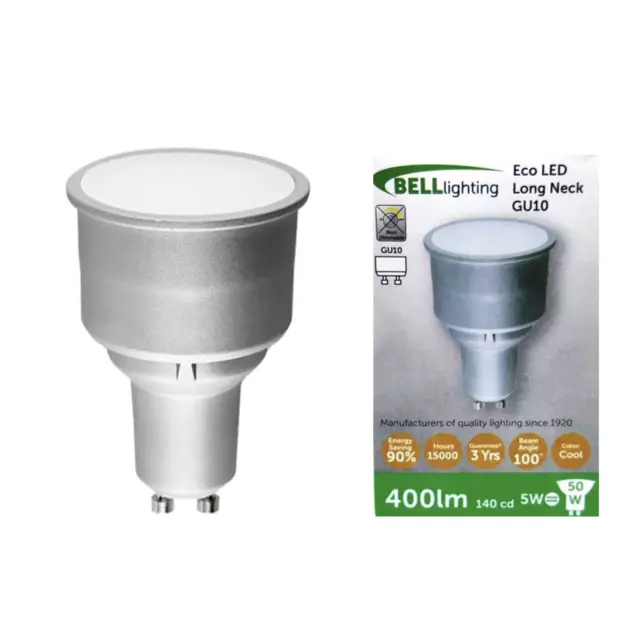 Bell 5W Long Neck GU10 LED Bulbs Very Wide Flood COOL / WHITE 2 4 8 10 pack