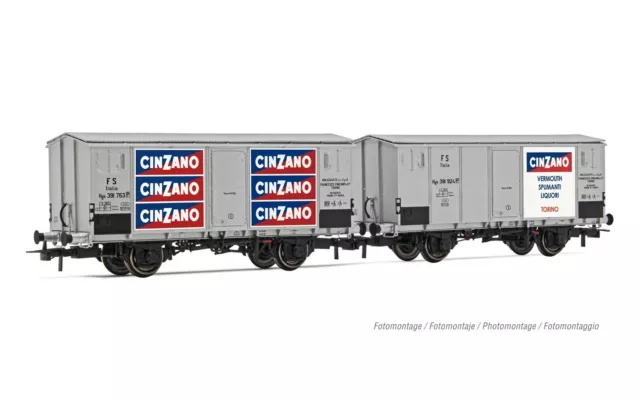 RIVAROSSI Spur H0 HR6606 zwei gedeckte Güterwagen CINZANO, FS, Ep.III, OVP, NEU