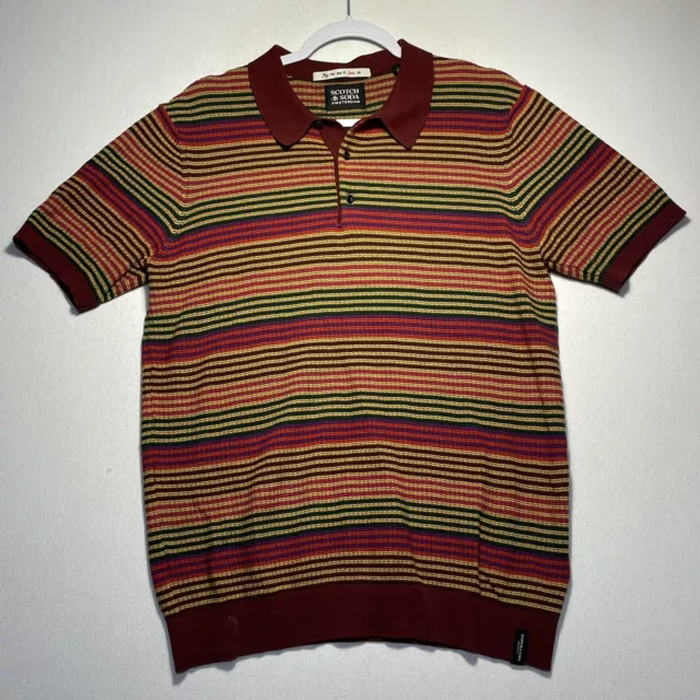 Scotch & Soda Mens L Organic Knit Cotton Polo Shirt Striped Structured