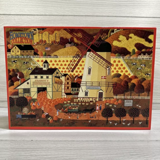 ROSE ART Hometown Collection 1000 PC Puzzle 18x26" Pumpkin Picking *Unverified