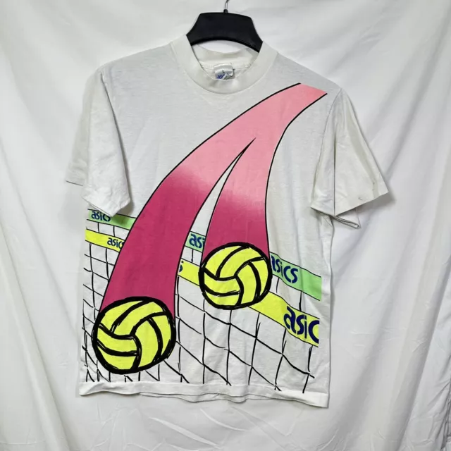 Vintage Asics Beach Volleyball Double Sided Men's Large T-Shirt Neon 90's Y2K