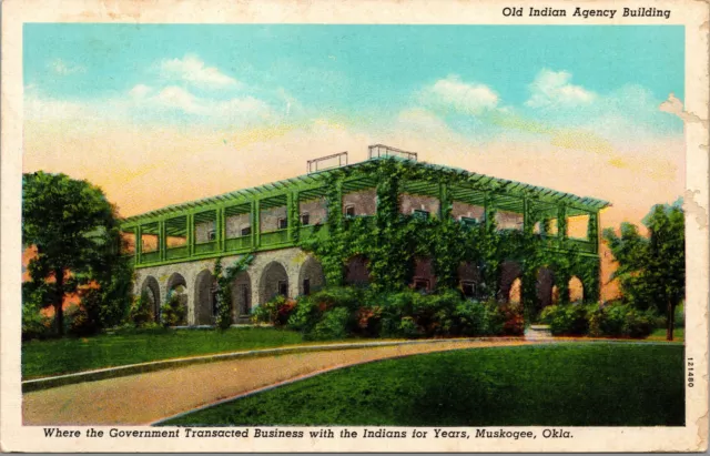 Vtg Old Indian Agency Building Muskogee Oklahoma OK Postcard