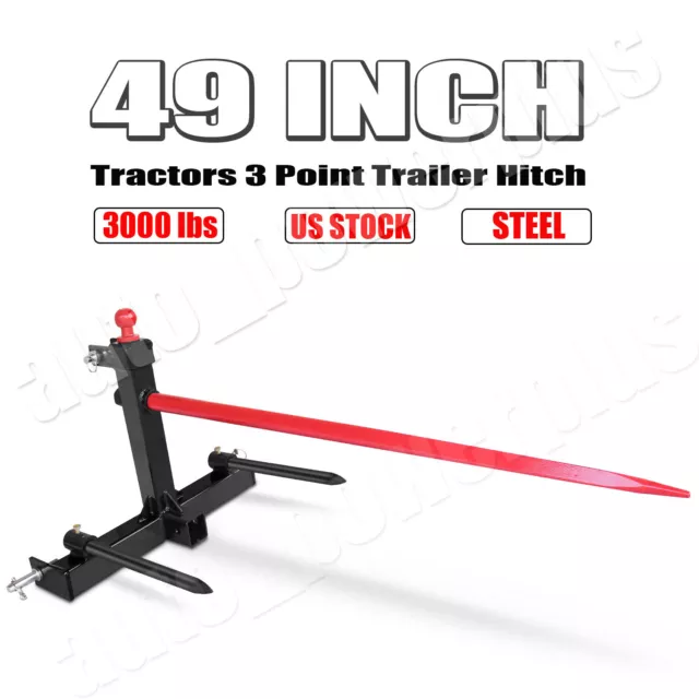 49'' Hay Bale Spear 3 Point Quick Loader Attach Steer Skid Tractor Attachment US