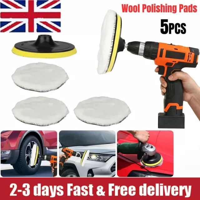 6" Buffing Polishing Pads Wool Wheel Mop Set For Car Polisher Drill Adatper