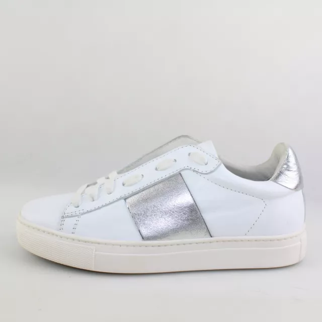 Chaussures Femme STOKTON 37 Ue Baskets Blanc Cuir Argenté DC545-37