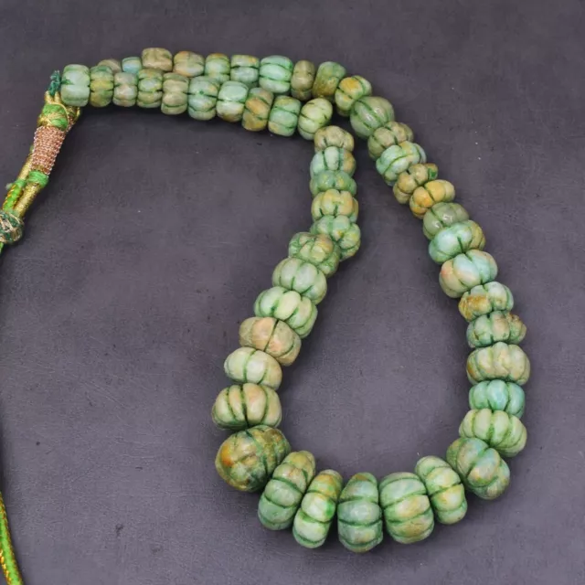 Fabulous 554 Cts Green Untreated Emerald Flower Carved Beaded Necklace AK 04E513 2