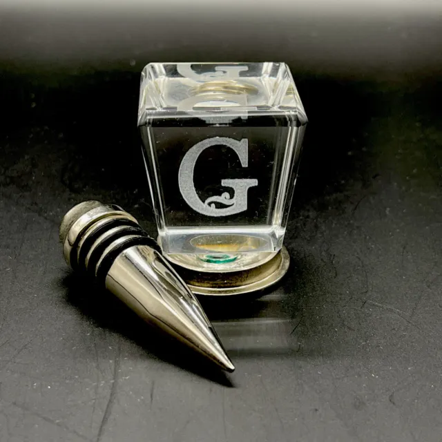 Cypress Wine Bottle Stopper Topper Initial Monogram G Crystal Glass Chrome