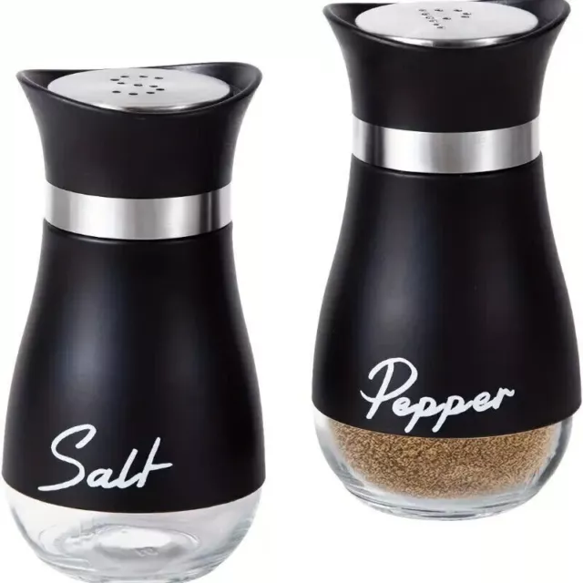 2pcs Salt And Pepper Shakers Pots Dispensers Cruet Jars Set with Holder