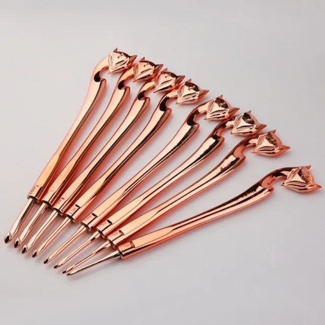 DIY CRAFT KNITTING Needles Set with Gold Fox Pattern 8pcs and