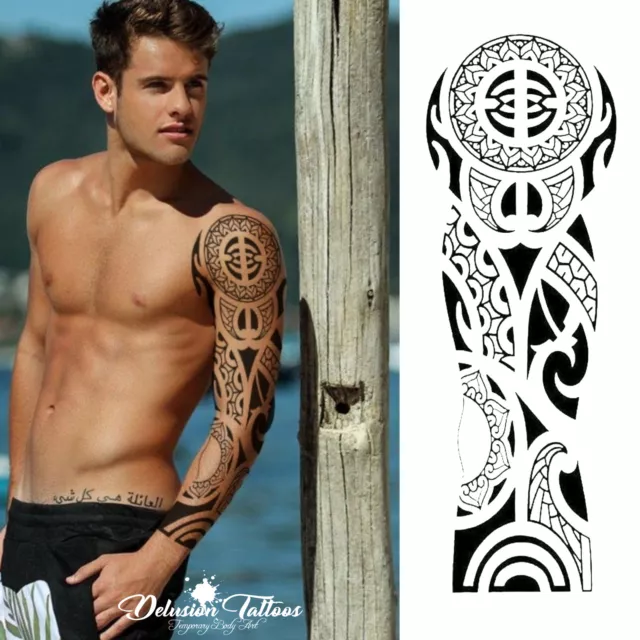 Tribal Tatuaje Temporal Manga, Brazo, Samoa, Maorí , Hombre, Mujer, Impermeable