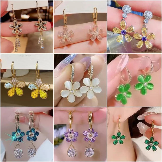 Wholesale Crystal Tassel Flower Earrings Drop Dangle Women Wedding Jewelry Gifts 2