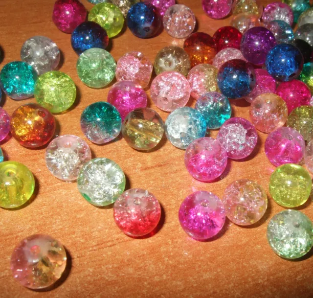 50 X 10mm CRACKLE GLASS BEADS MIXED COLOURS FOR JEWELLERY MAKING AND CRAFTS B16