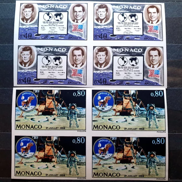 Monaco 1970 imperf - YT €440.00 - Quartblocks - Space - MNH - Apollo Kennedy