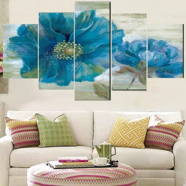 Room Poster Nature Blue Flower 5Pcs Wall Art Canvas Painting Picture Home Decor