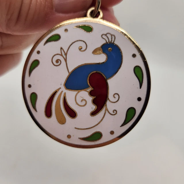 Cloisonne Pendant Pennsylvania Dutch Hex Sign Good Luck Charm Peacock