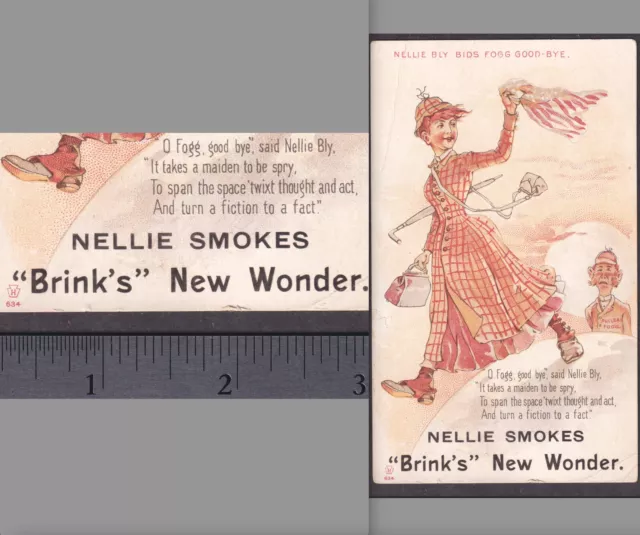 Feminist Nellie Bly "Smokes" Tobacco 1800's Ad 19th Century Victorian Trade Card