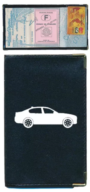 Porte papiers voiture cuir souple, format 3 volets compact, carte grise,  permis, identité, assurance, crédit / étui
