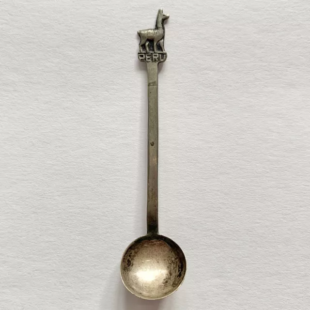 Vintage Peru Llama Alpaca Souvenir Tiny Ladle Spoon 2.5” .925 Sterling Silver