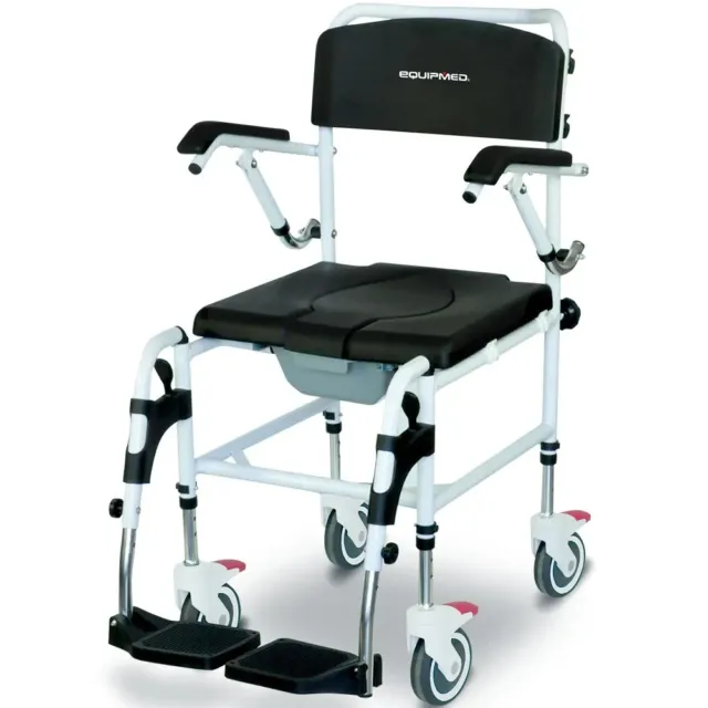 EQUIPMED Commode Shower Chair, Over Toilet or Bedside 136kg Capacity