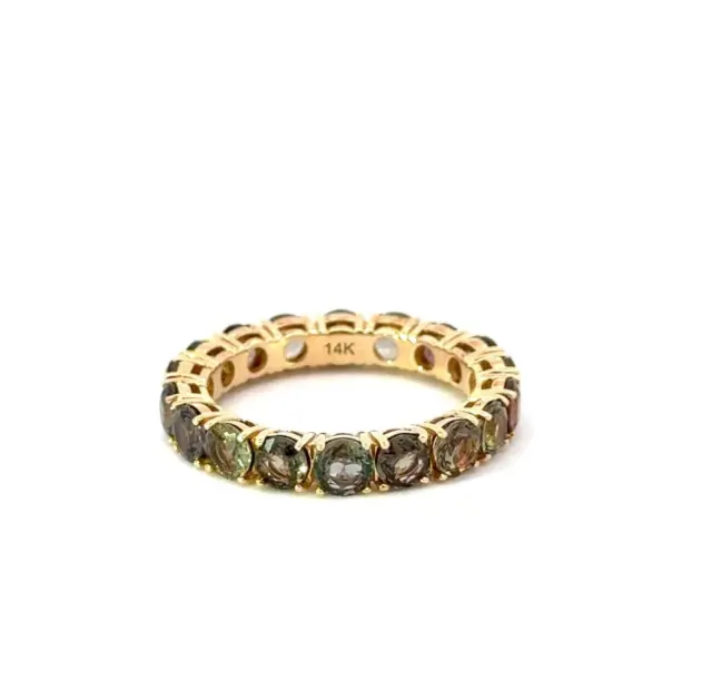 Natural Green Sapphire Stackable Eternity Band. 14K Yellow Gold, 3.6 cts.