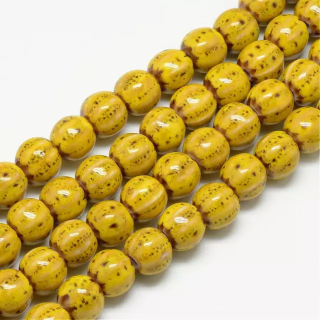 Porzellanperlen Porzellan Perlen Keramik Kugel Rund Gelb 10x11mm 10 Stück