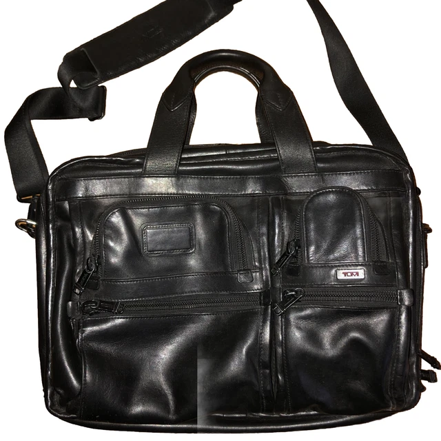 (LEATHER) TUMI Alpha Expandable Organizer Laptop Briefcase Black