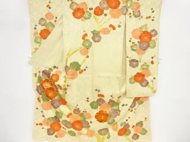 80206# Japanese Kimono / Antique Furisode / Embroidery / Ume Blossom