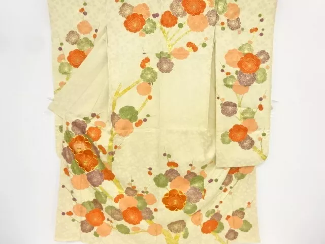 80206# Japanese Kimono / Antique Furisode / Embroidery / Ume Blossom