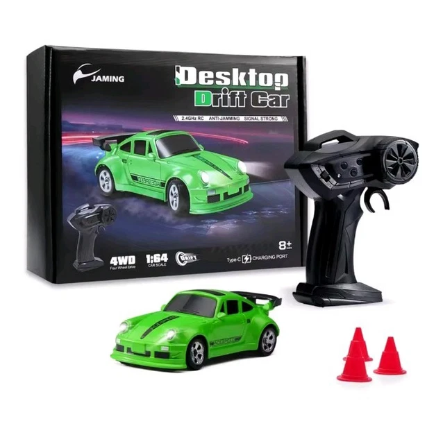 Mini Racer Remote Control Cars MINI DRIFT RACER 1/64 4WD RC Car Porsche Style GREEN with Remote ...