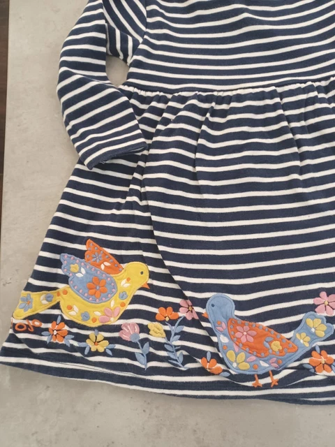 Jojo Maman Bebe Pretty Girls Striped/Bird Patterned Dress Age 2-3 Years Vgc 2