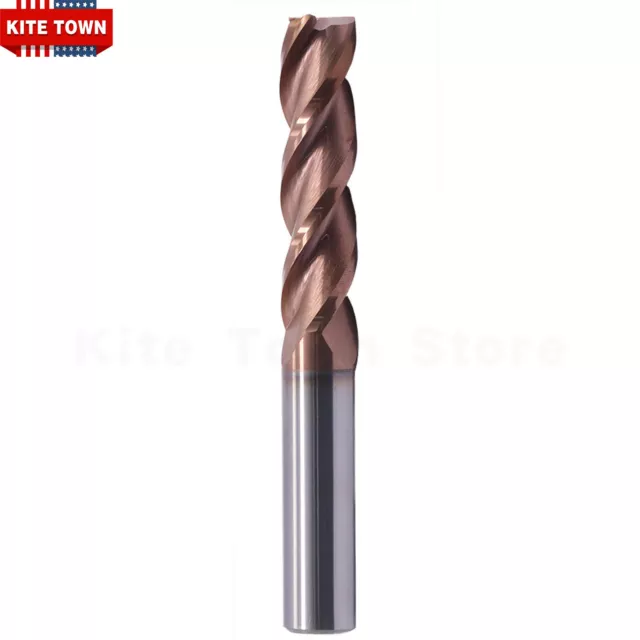 3 Flute 37° Helix Solid Carbide 1/2" x 2" x 4" End Mill For Aluminum ZRN Coated