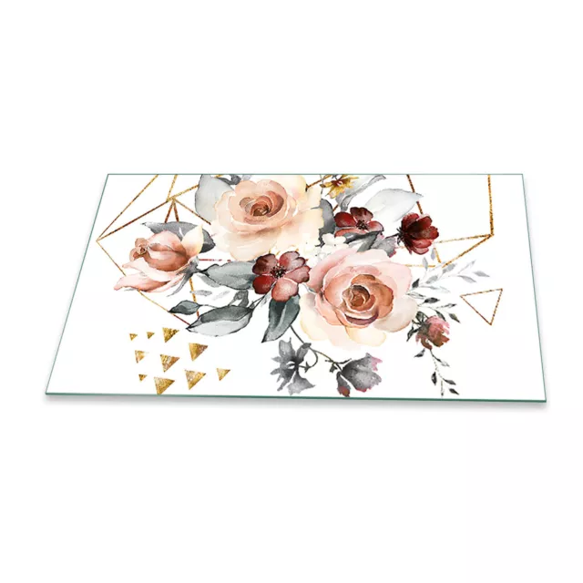 Placas de cubierta de estufa Ceranfeld protección contra salpicaduras placa de vidrio universal 90x52 flores beige