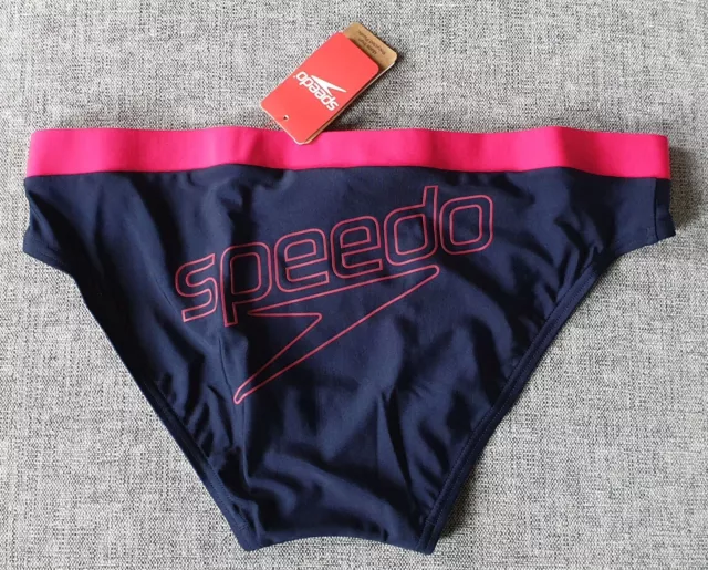 SPEEDO MENS swimwear Logo 7cm Briefs Trunks Size S 12 M 14 L 16 XL 18 Navy NEW