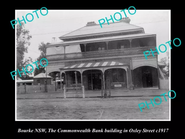 OLD LARGE HISTORICAL PHOTO OF BOURKE NSW COMMONWEALTH BANK ON OXLEY St c1917