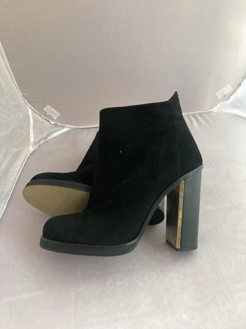 9 42 TOPSHOP Black Suede Ankle Boots Block Heel Gold Accent ??9.50 - PicClick UK