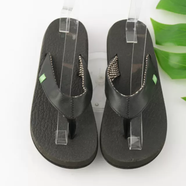 Sanuk Women's Sandal Yoga Mat Size 7 Black Faux Leather Flip Flop Thong Slide