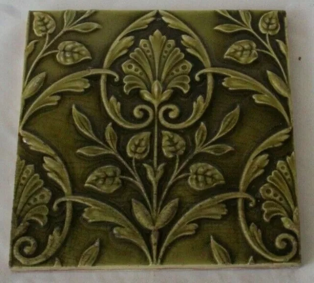 charming MINTON raised majolica aesthetic GREEN PERIOD TILE charming MINTON raised majolica aesthetic GREEN PERIOD TILE