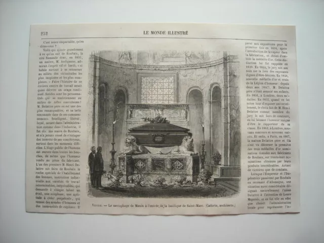 Gravure 1868. Venise. Sarcophage De Manin A L’entree De La Basilique Saint-Marc.