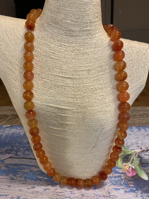 Stunning Vintage Estate 27” Brazilian Carnelian Agate Beautiful Necklace.