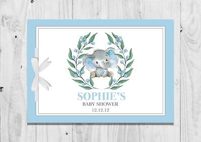 PERSONALISED Baby Shower Guest Book, Keep Sake, Game, Blue, Elephant, Baby Boy 2