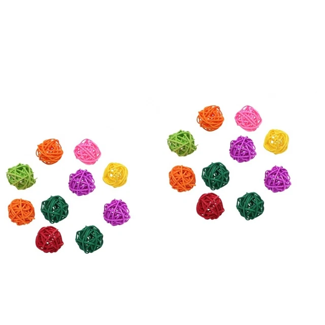 2x Papagei Kauen Spielzeug Holz Bunte Wicker Bälle